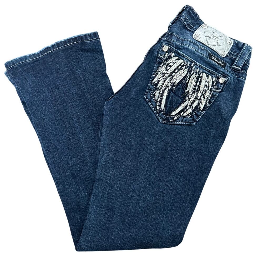 Miss Me Bootcut Jeans Dark Wash Feather Wing Pockets